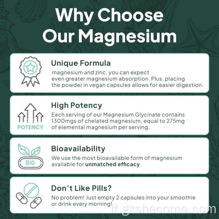 Salute del supporto per capsule di glicinato di magnesio organico